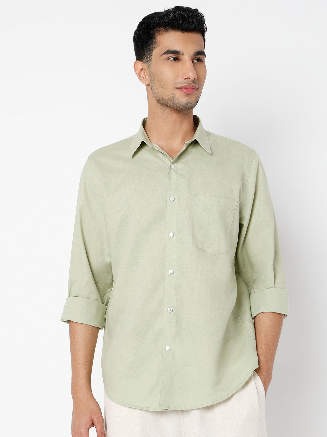 

MARK & ALBERT Men Linen Casual Shirt, Green