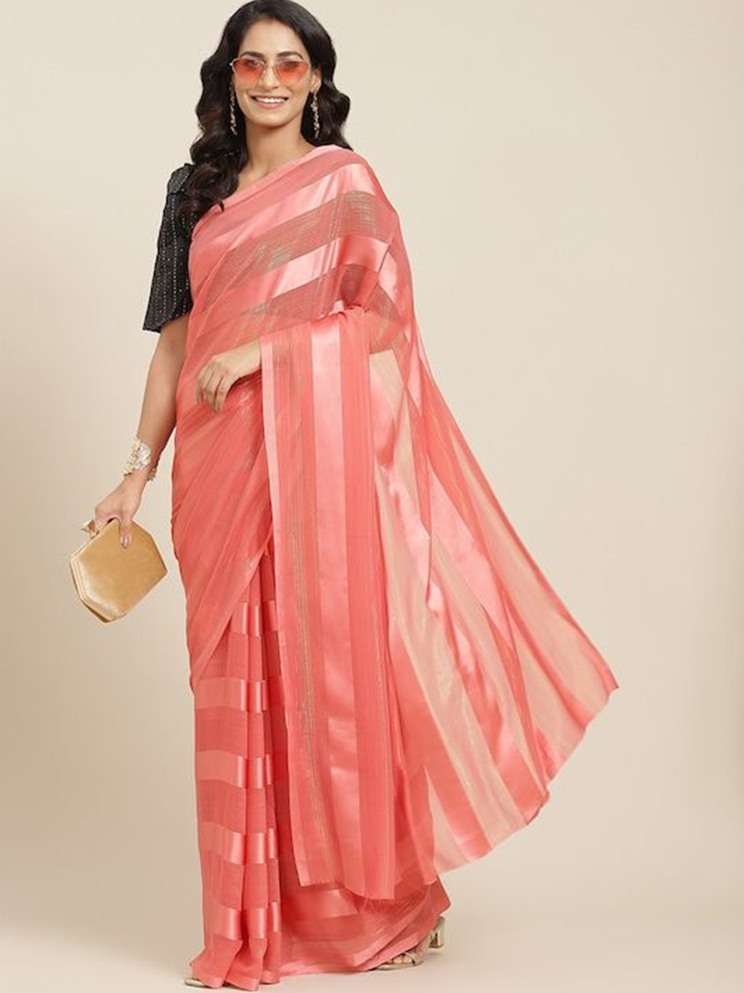 

RAJGRANTH Striped Pure Silk Saree, Pink