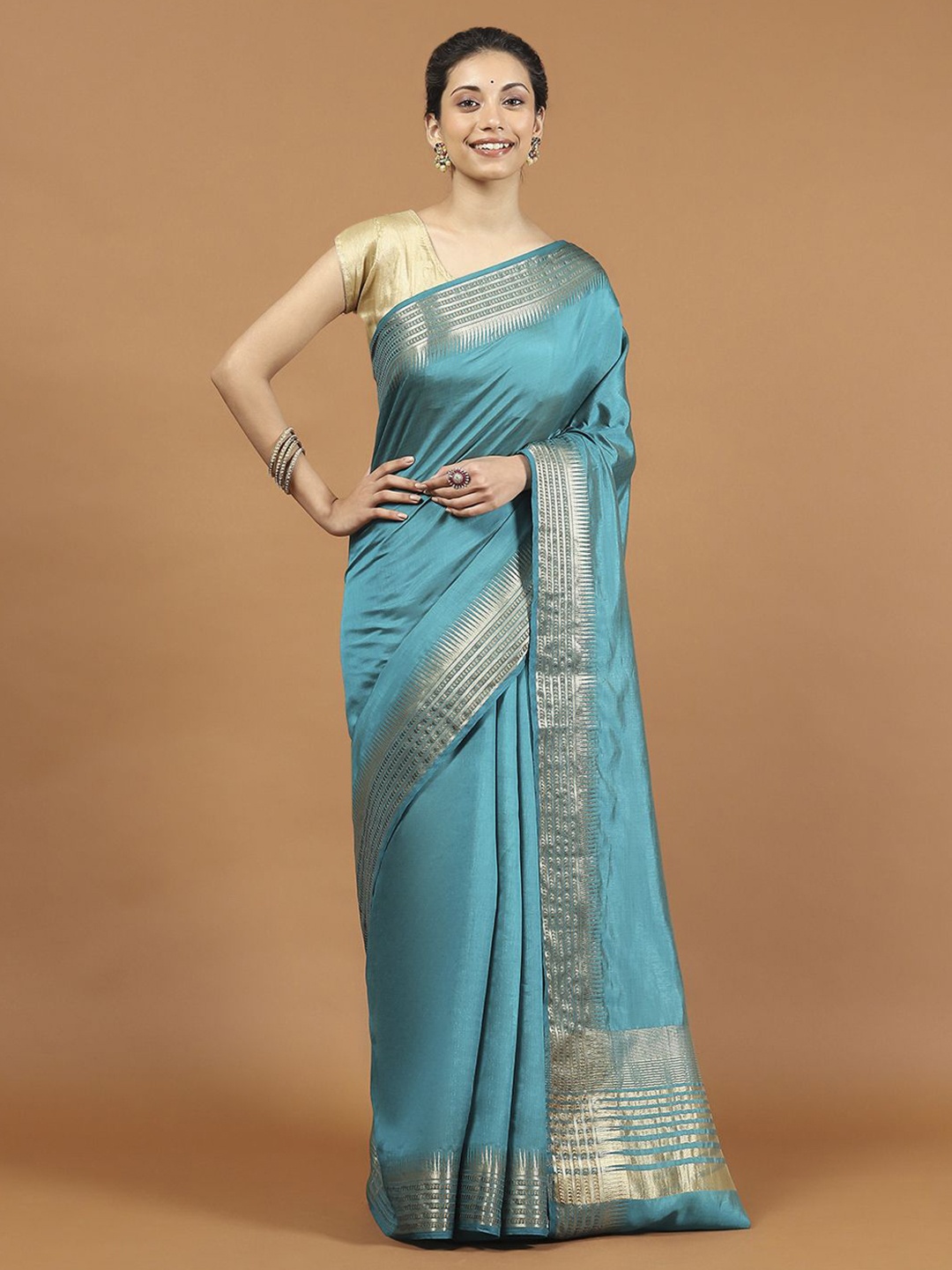 

Meena Bazaar Zari Art Silk Saree, Blue