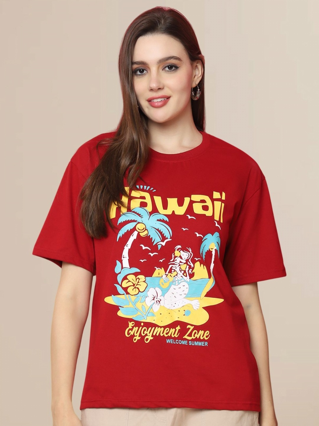 

Dreambe Women Printed T-shirt, Red