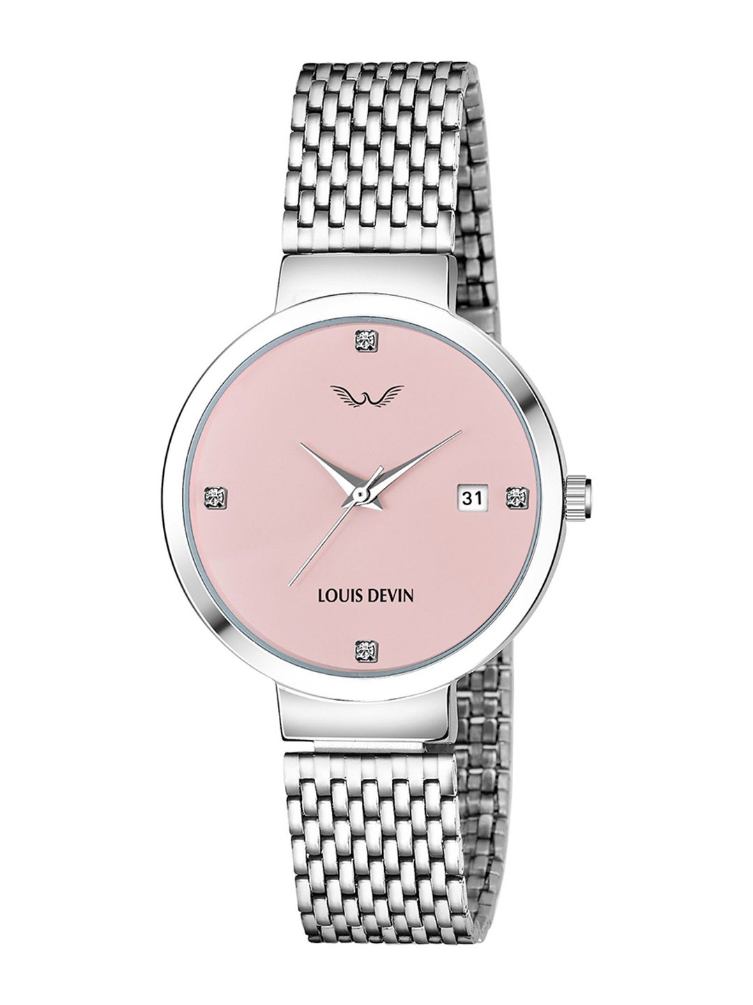 

LOUIS DEVIN Women Brass Dial & Stainless Steel Straps Analogue Watch LD150-PNK-CH, Silver