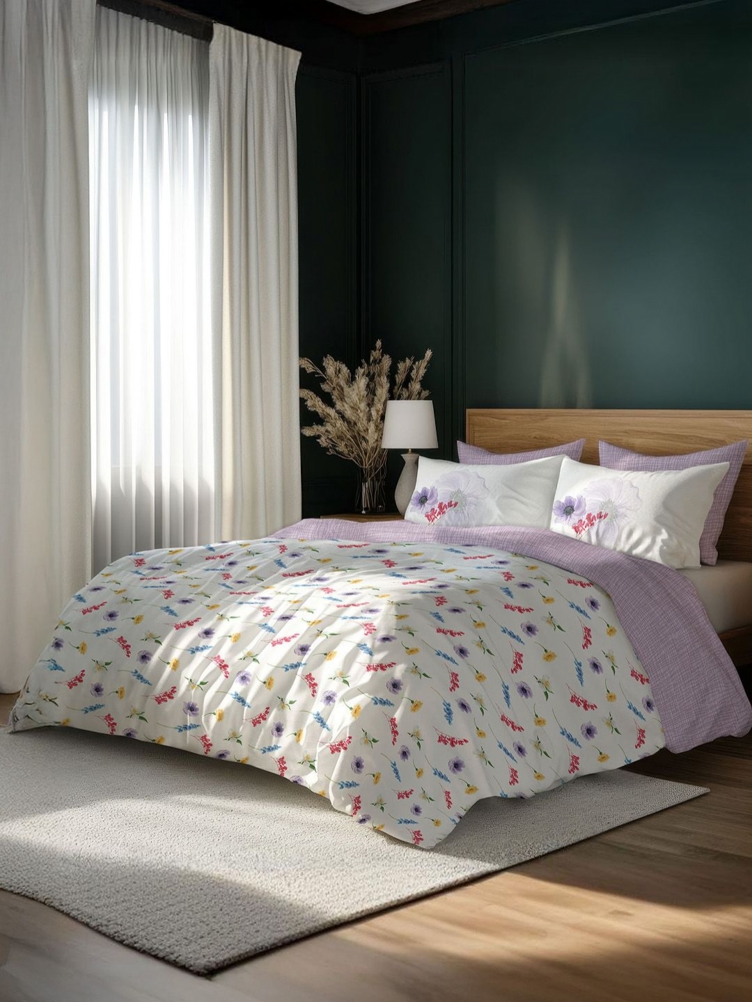 

LANE LINEN Yellow & White Floral 400 TC King Bedsheet with 4 Pillow Covers