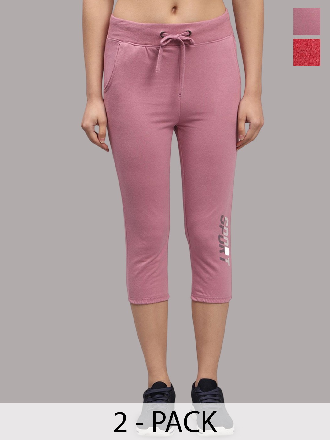 

TRAZO Pack Of 2 Mid-Rise Cotton Capris, Purple