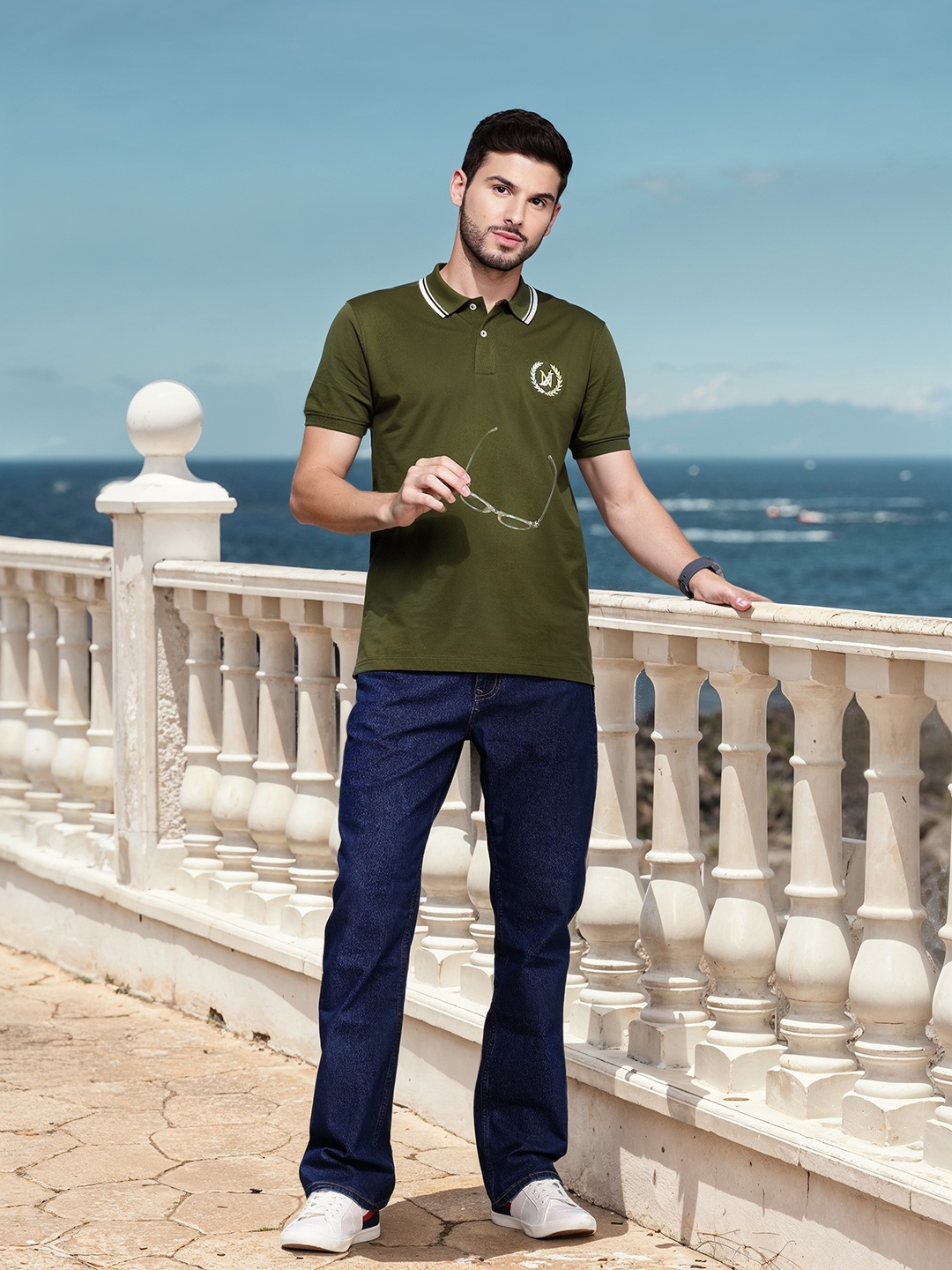 

Nautica Men Polo Collar Pure Cotton T-shirt, Olive