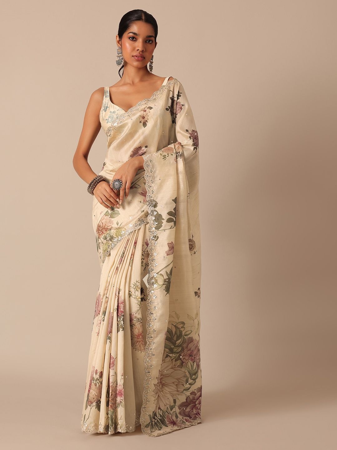 

KALKI Fashion Floral Silk Blend Ready To Wear Saree, White