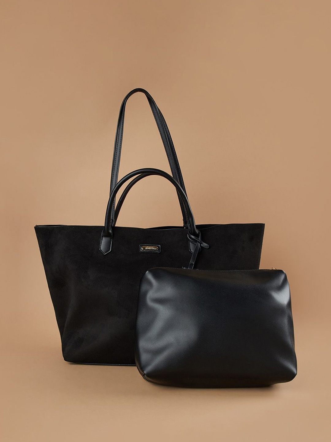 

Ginger by Lifestyle PU Oversized Shopper Shoulder Bag with Cut Work, Black