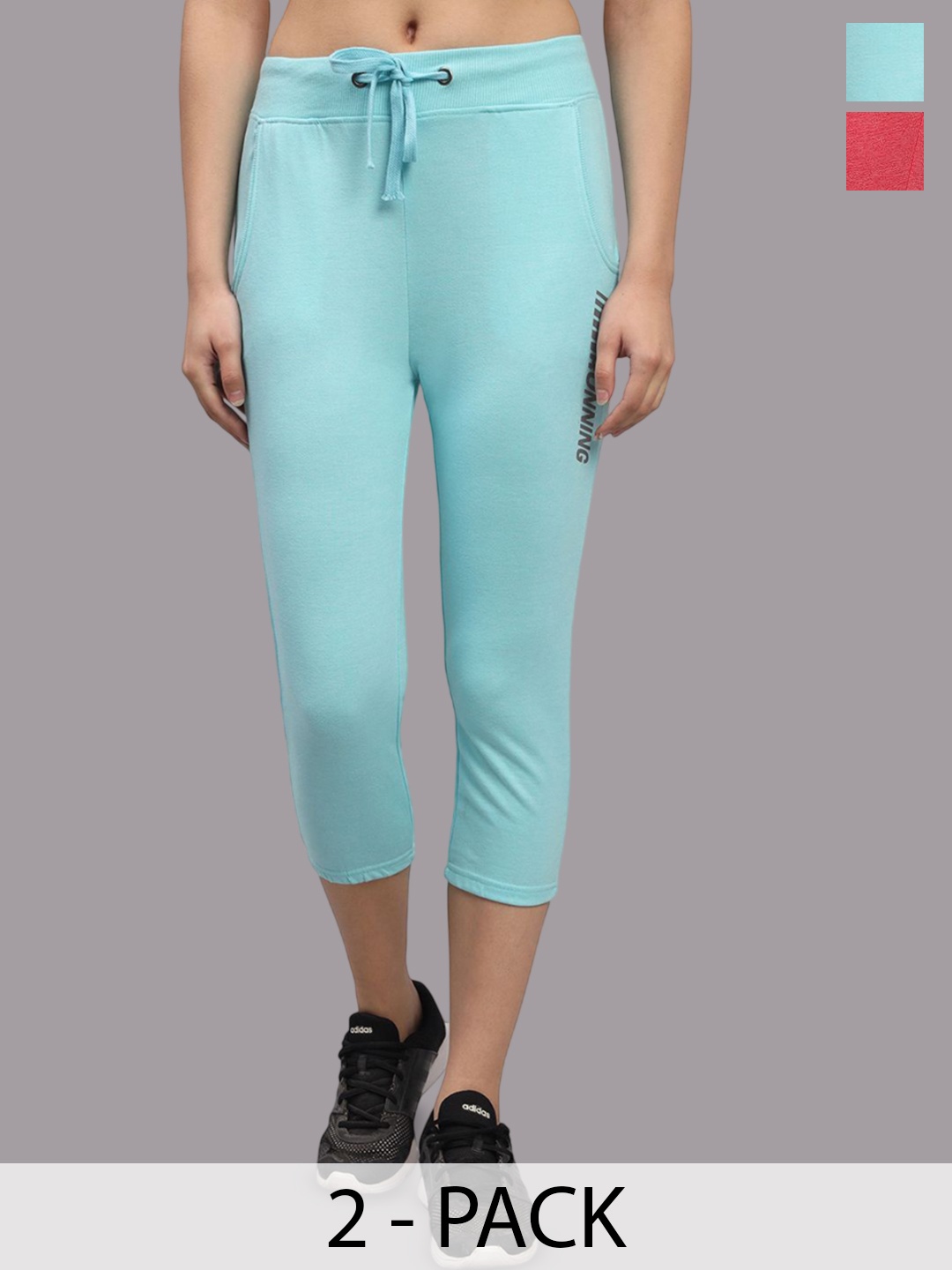 

TRAZO Pack Of 2 Mid-Rise Cotton Capris, Blue