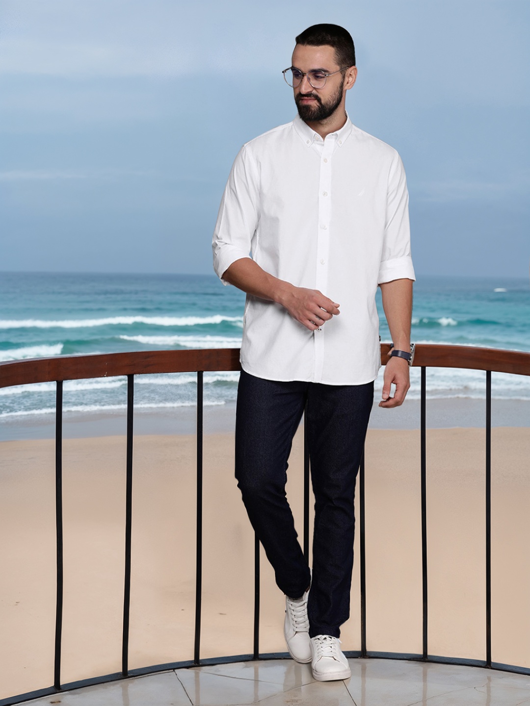 

Nautica Classic Fit Opaque Pure Cotton Casual Shirt, White