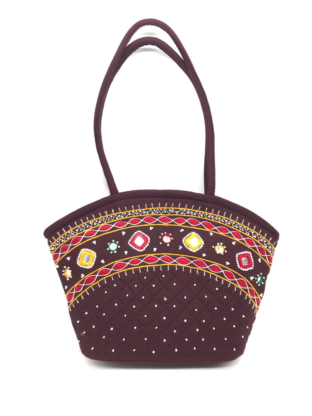 

SriShopify Handicrafts Embellished Structured Shoulder Bag, Brown