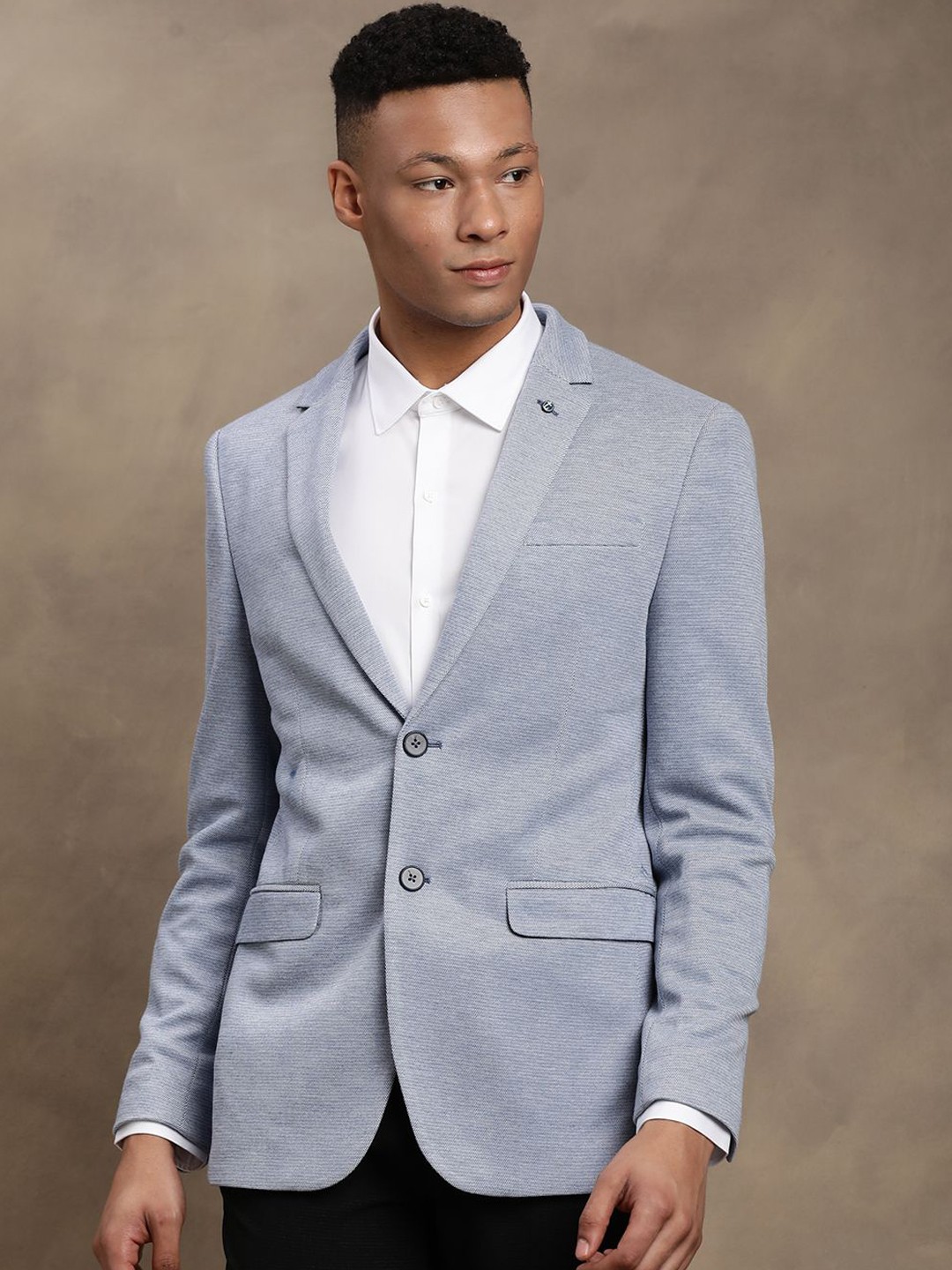 

Turtle Notched Lapel Single Breasted Blazer, Blue