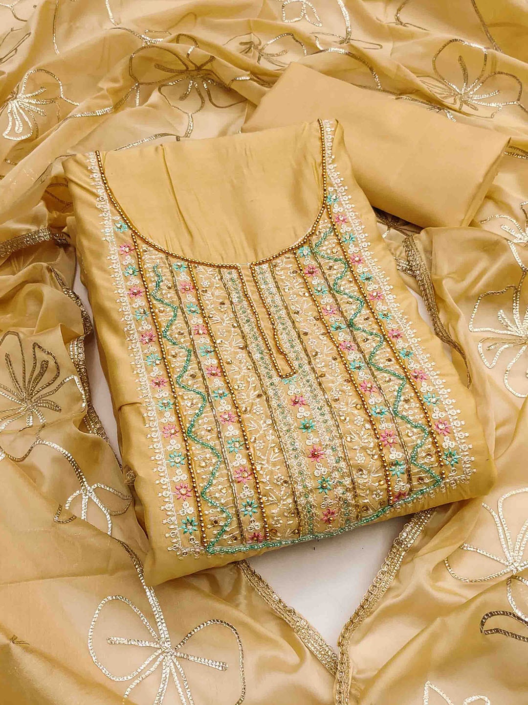 

Blissta Embellished Pure Cotton Unstitched Dress Material, Yellow
