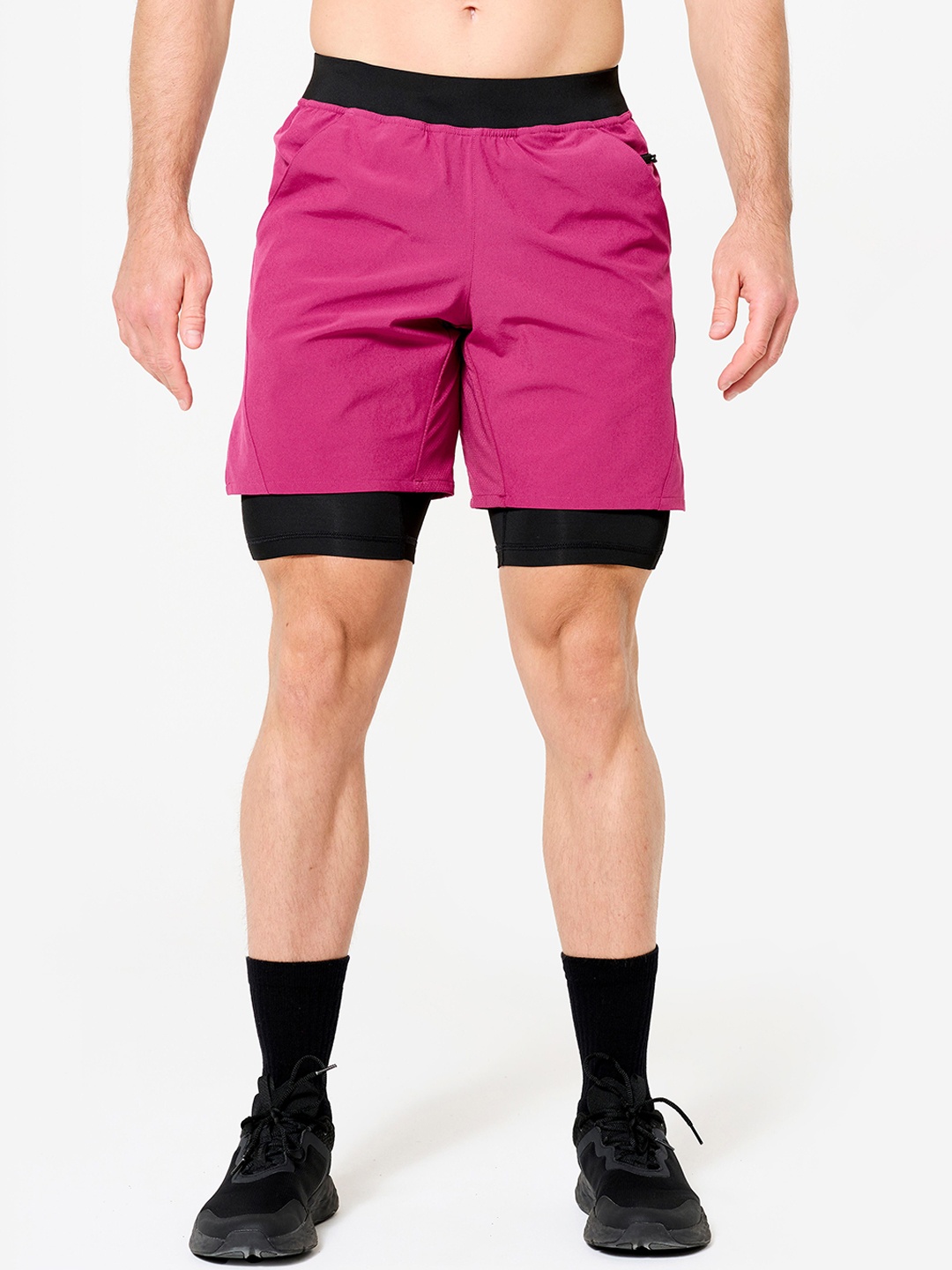 

Domyos By Decathlon Men's Breathable 2-in-1 Fitness Shorts with Zipped Pocket -, Purple