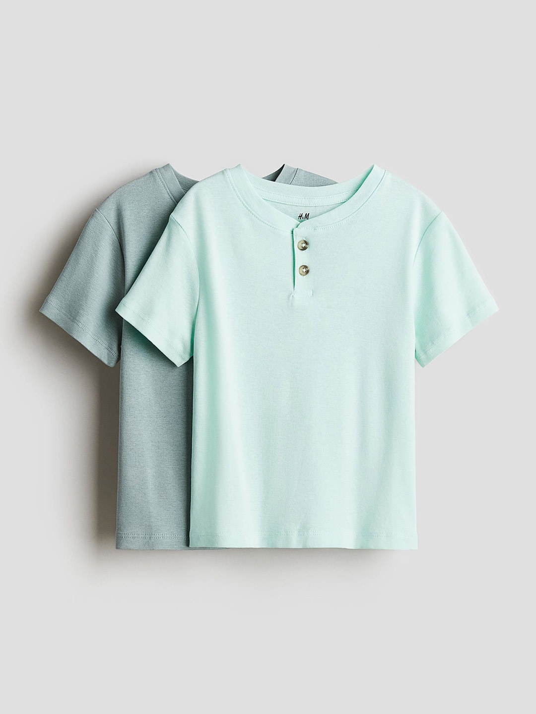 

H&M 2-Pack Henley T-Shirts, Turquoise blue