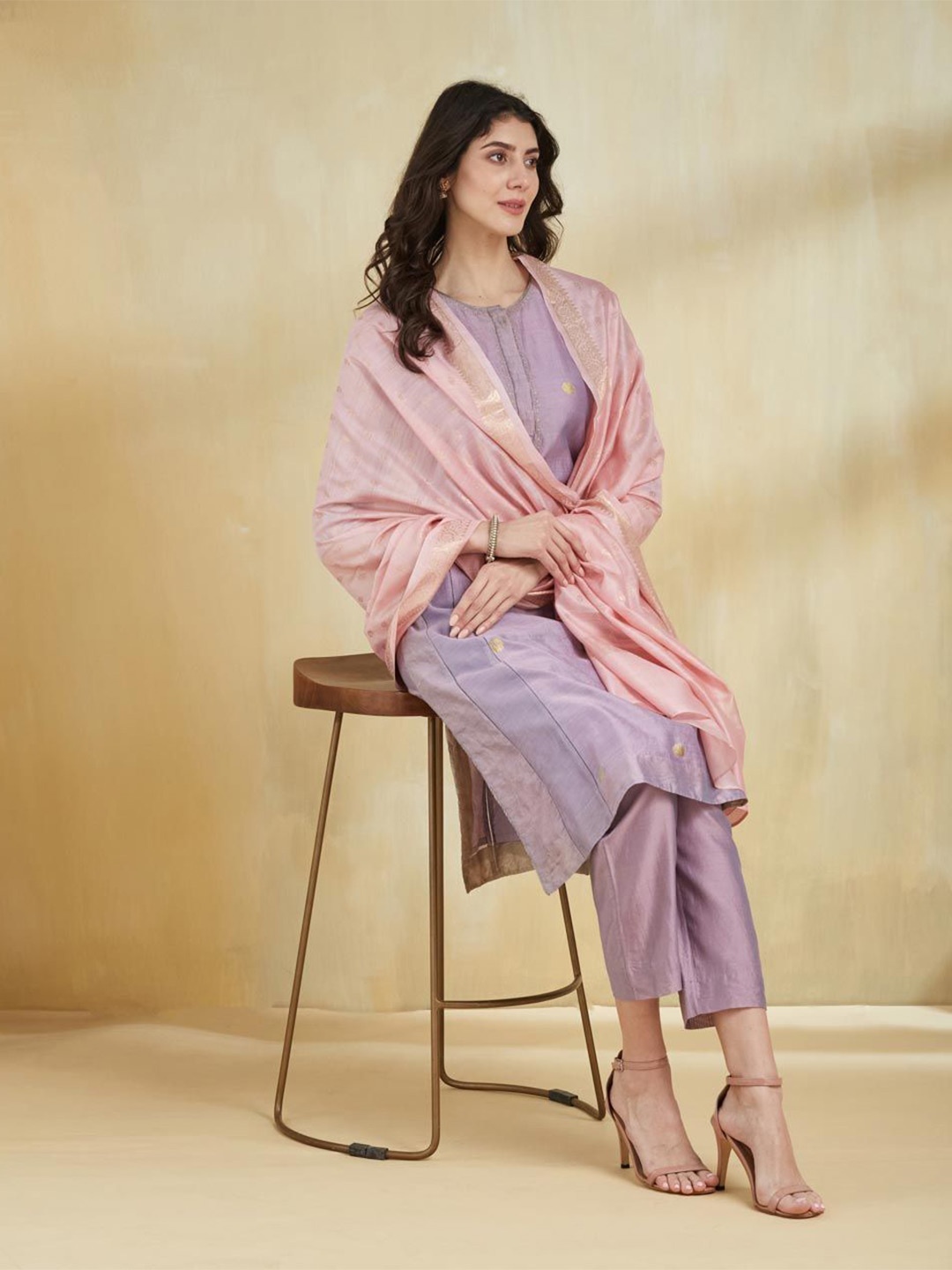 

Fabindia Woven Design Cotton Silk Dupatta with Zari, Pink