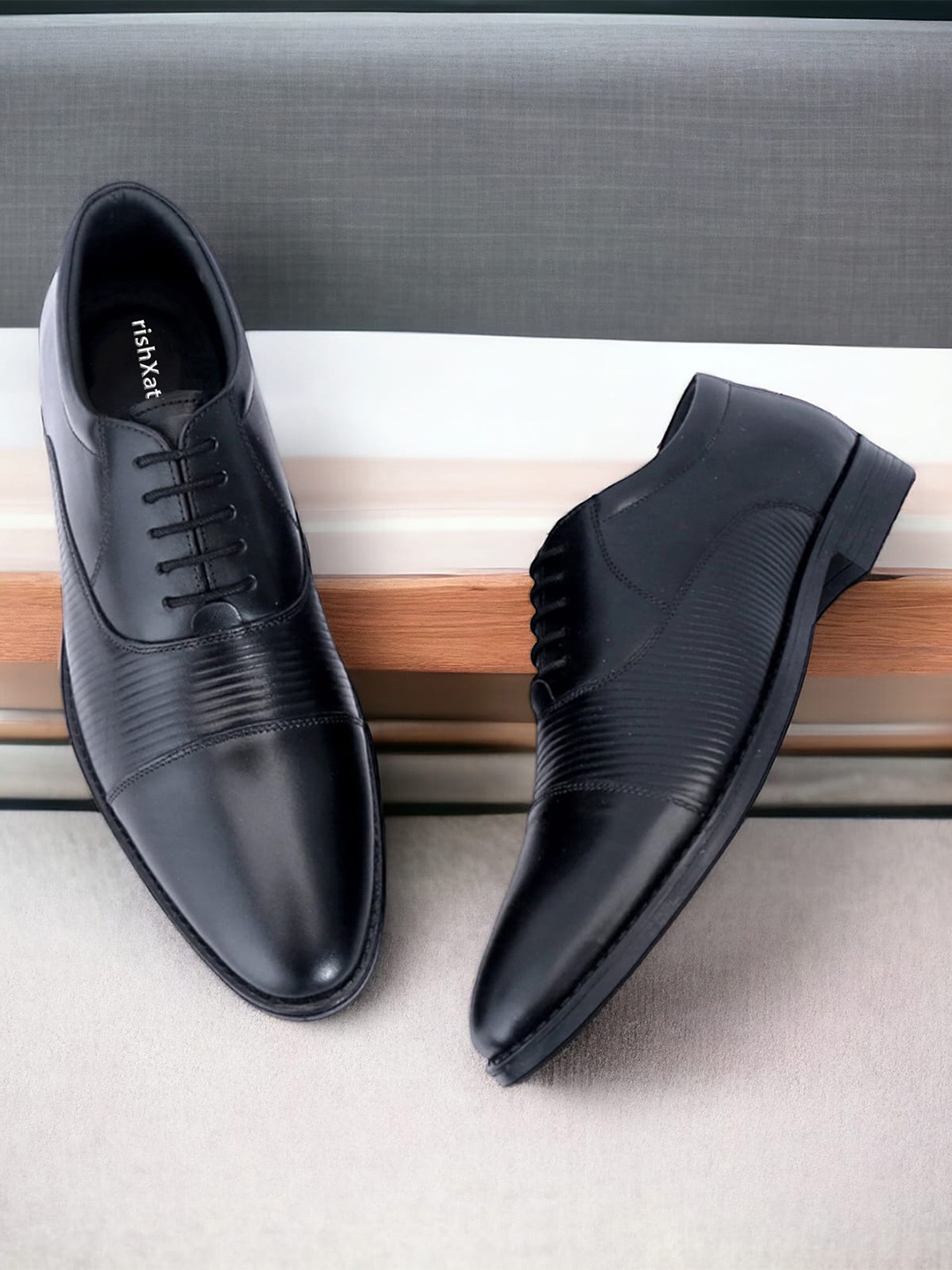 

rishXation Men Leather Formal Oxfords, Black
