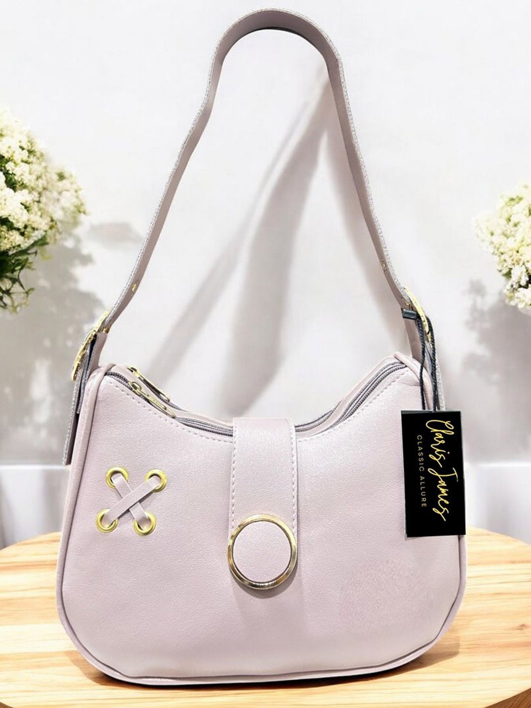 

CLARIS JAMES Geometric PU Half Moon Sling Bag, Pink