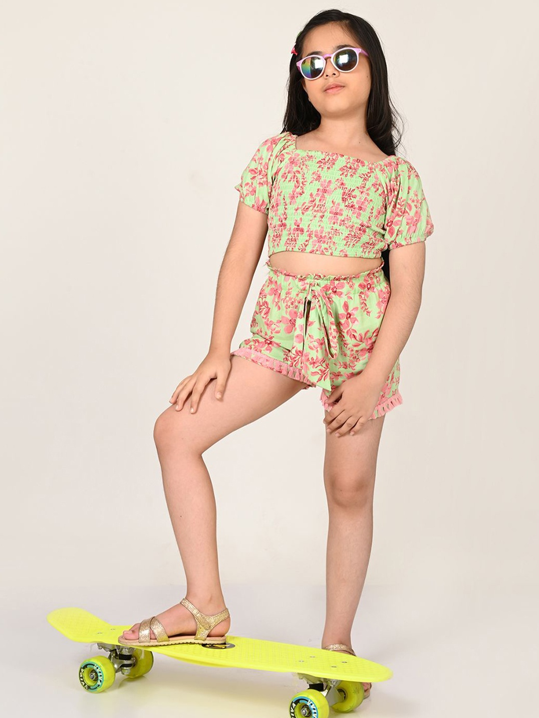 

LIL DRAMA Girls Printed Top with Shorts, Pink