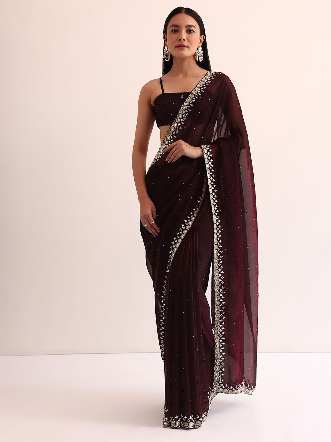 

KALKI Fashion Floral Satin Ready To Wear Saree, Red