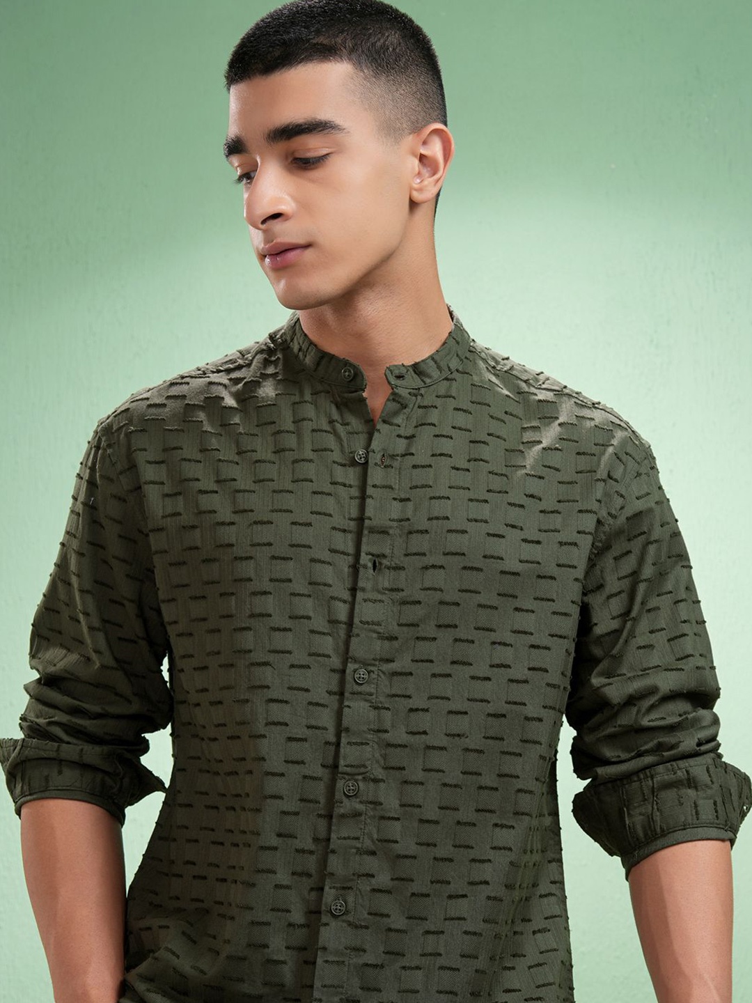 

HIGHLANDER Men Comfort Opaque Casual Shirt, Olive