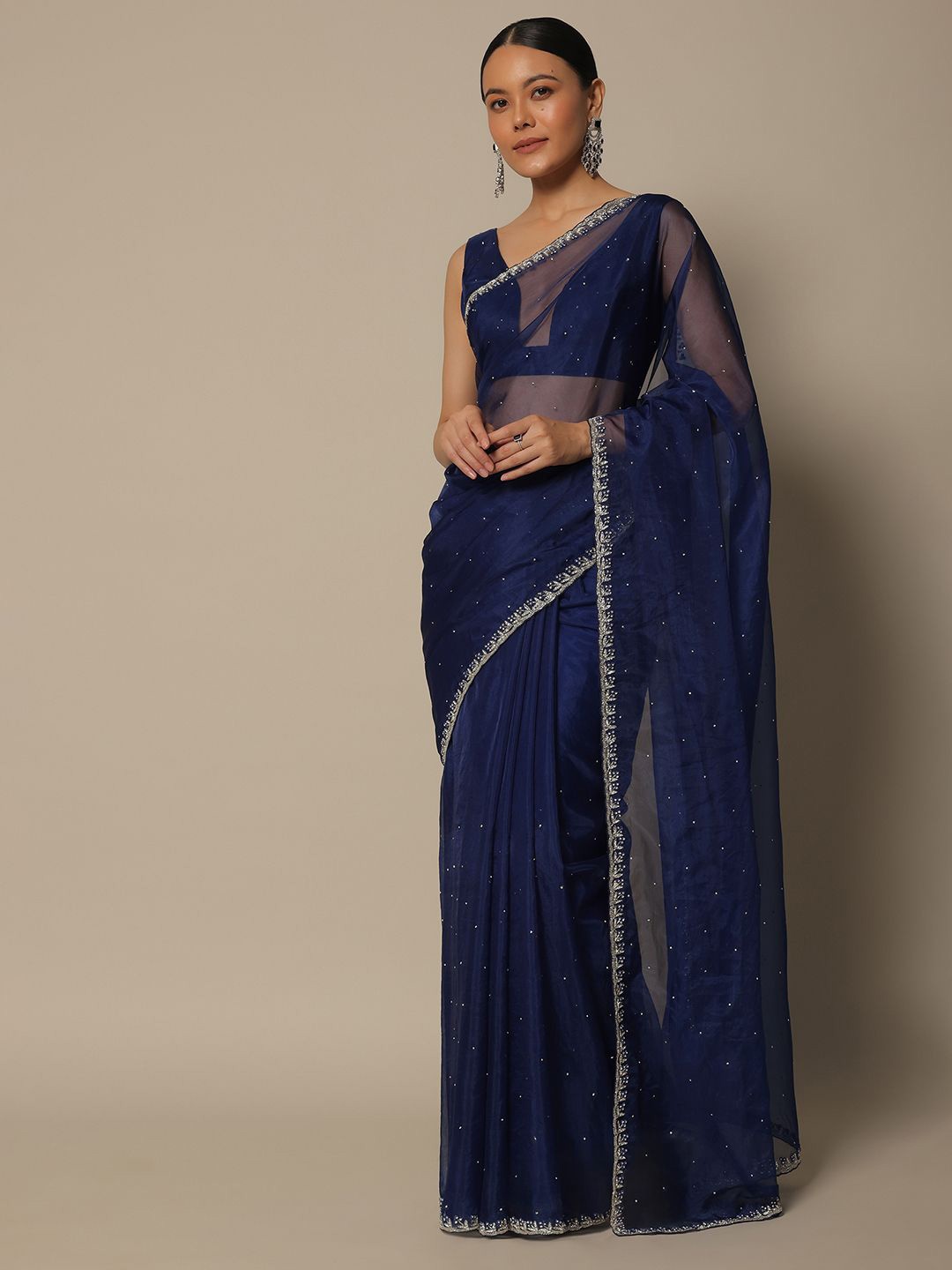 

KALKI Fashion Embellished Beads and Stones Organza Ready To Wear Saree, Blue