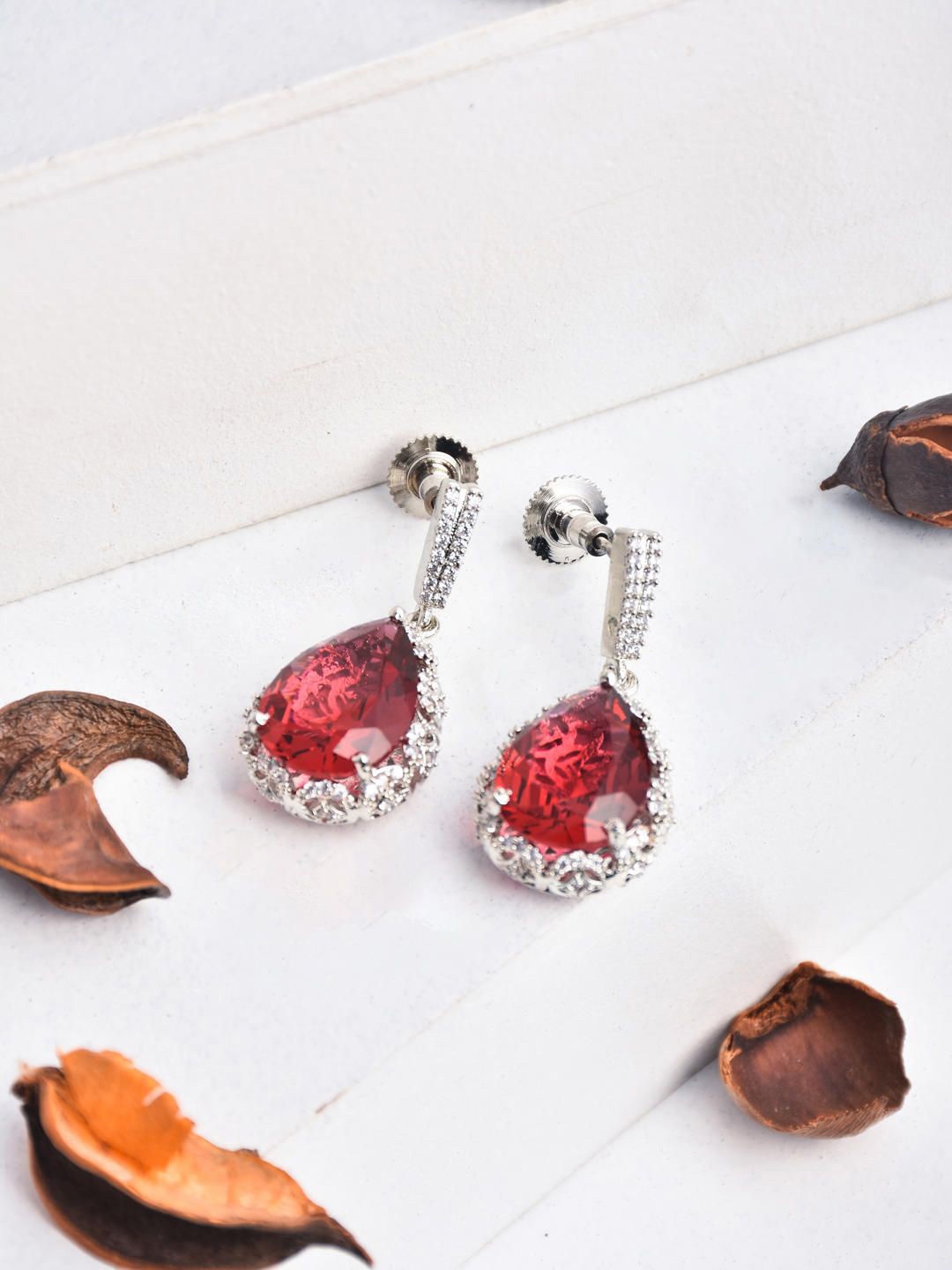 

Reenisaa Teardrop Shaped Drop Earrings, Red