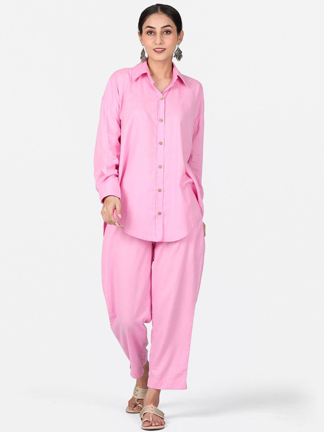 

Llajja Shirt collor Neck Shirt With Trousers Co-Ords, Pink