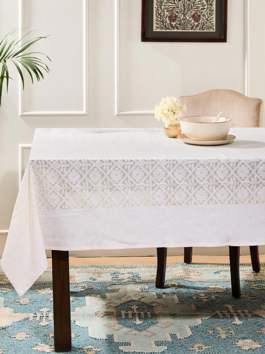 

Fabindia Beige Geometric Printed Cotton 8-Seater Table Cover