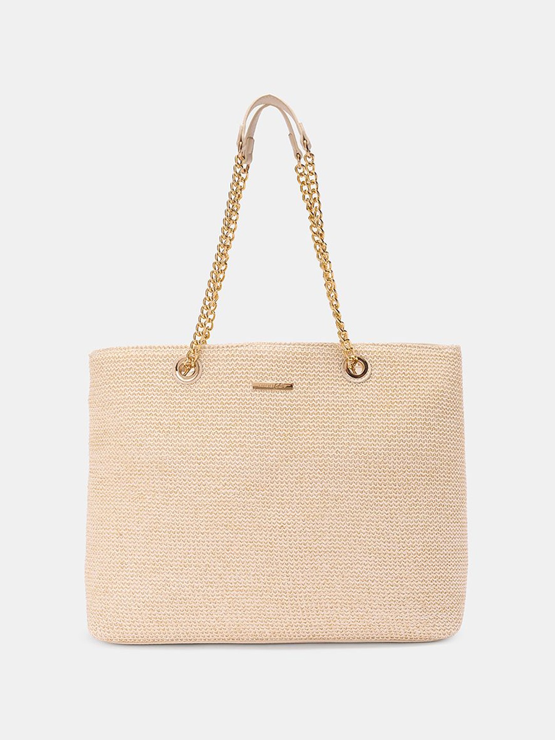 

Forever Glam by Pantaloons Textured PU Structured Tote Bag with Quilted, Beige