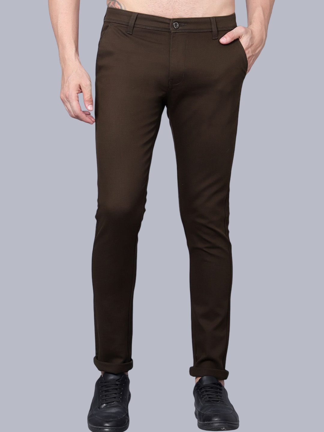 

Plounge Men Slim Fit Trousers, Brown