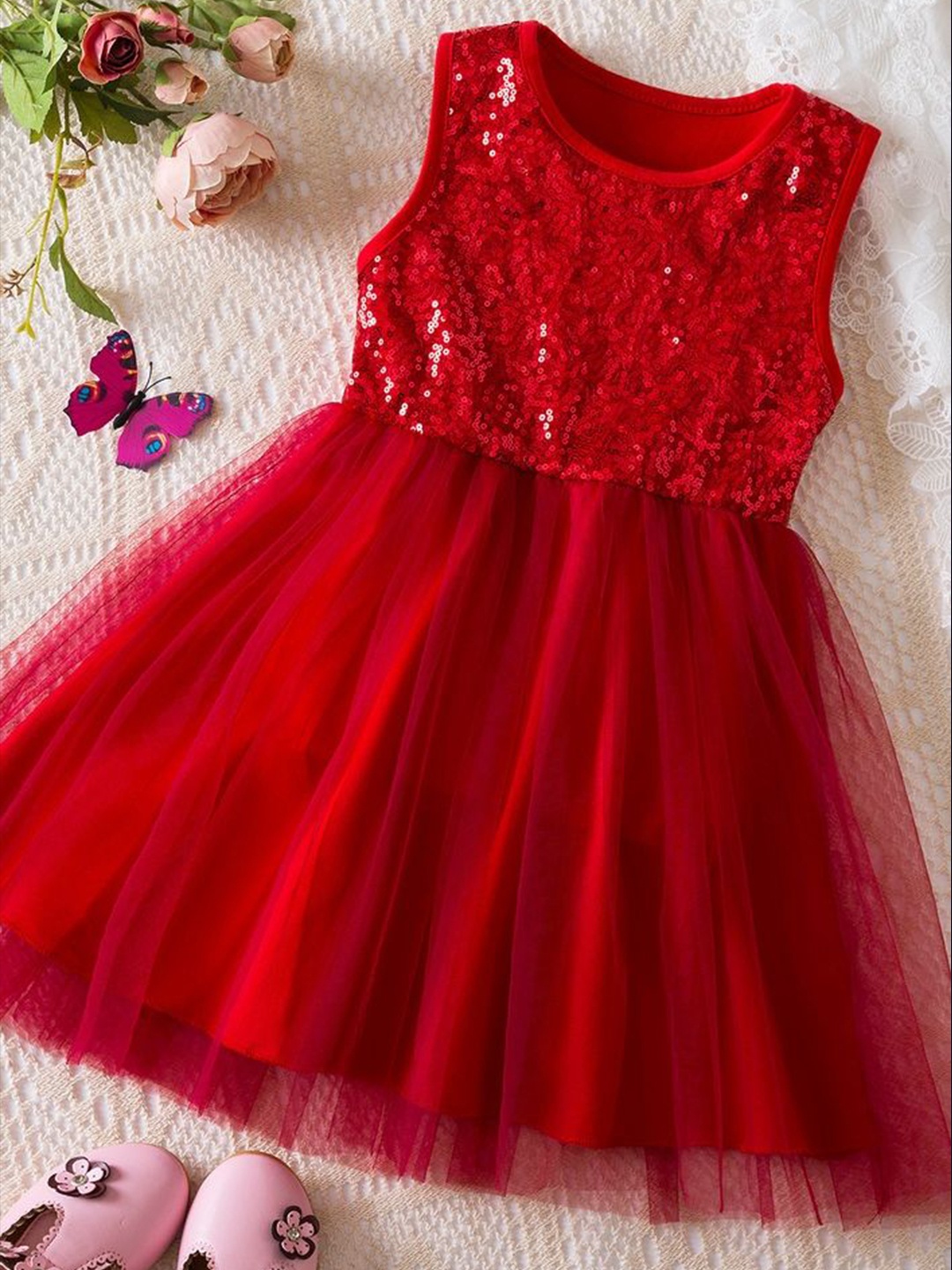 

LULU & SKY Embellished Fit & Flare Dress, Red