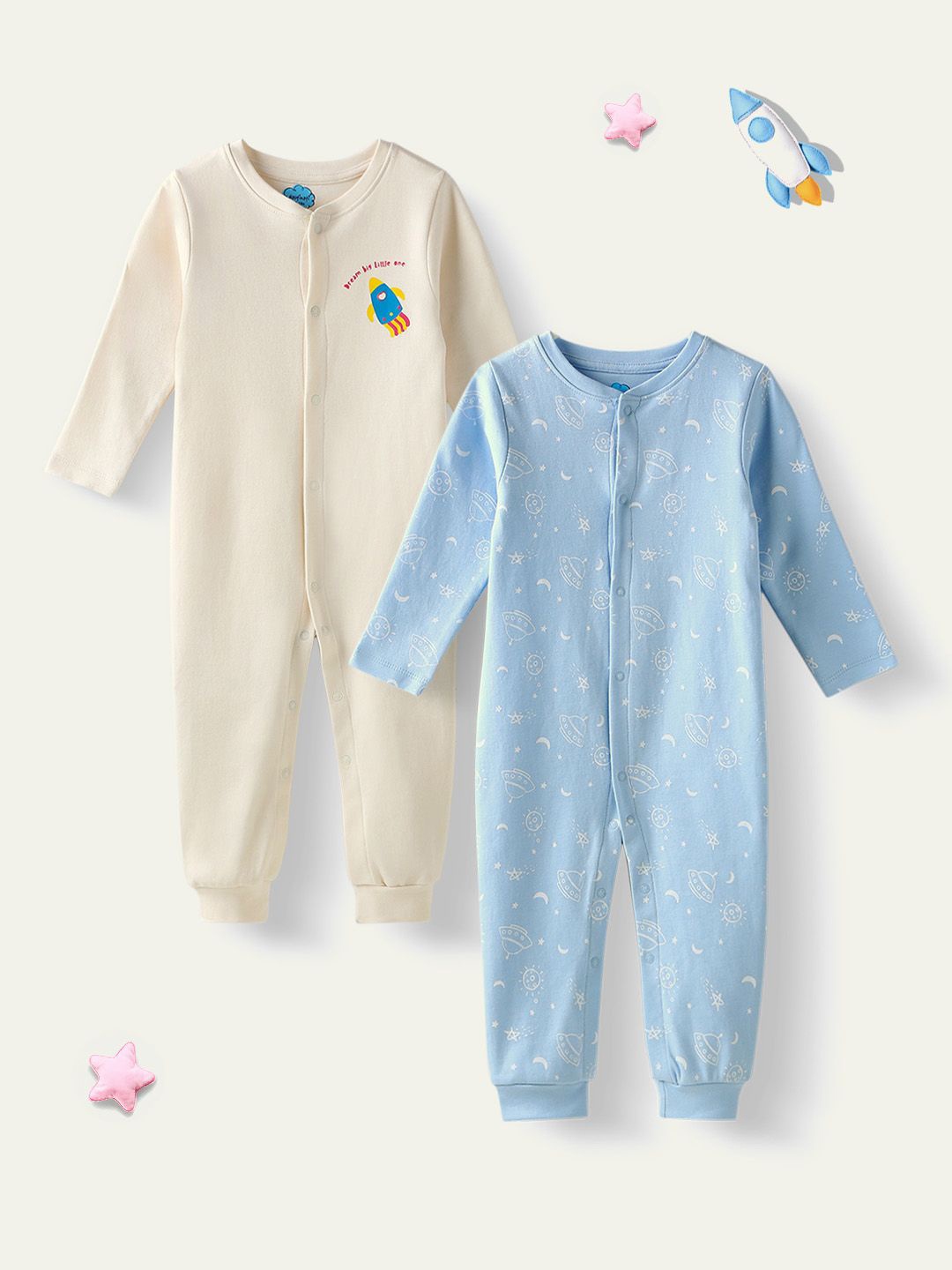 

Nauti Nati Unisex Kids Pack of 2 Printed Sleepsuit, Blue