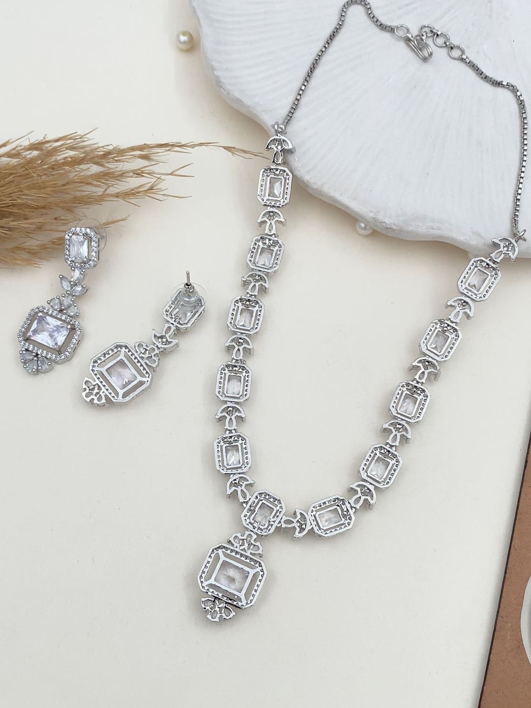 

Rare Bello Sliver Plated American Diamond Studded Jewellery Set, Silver