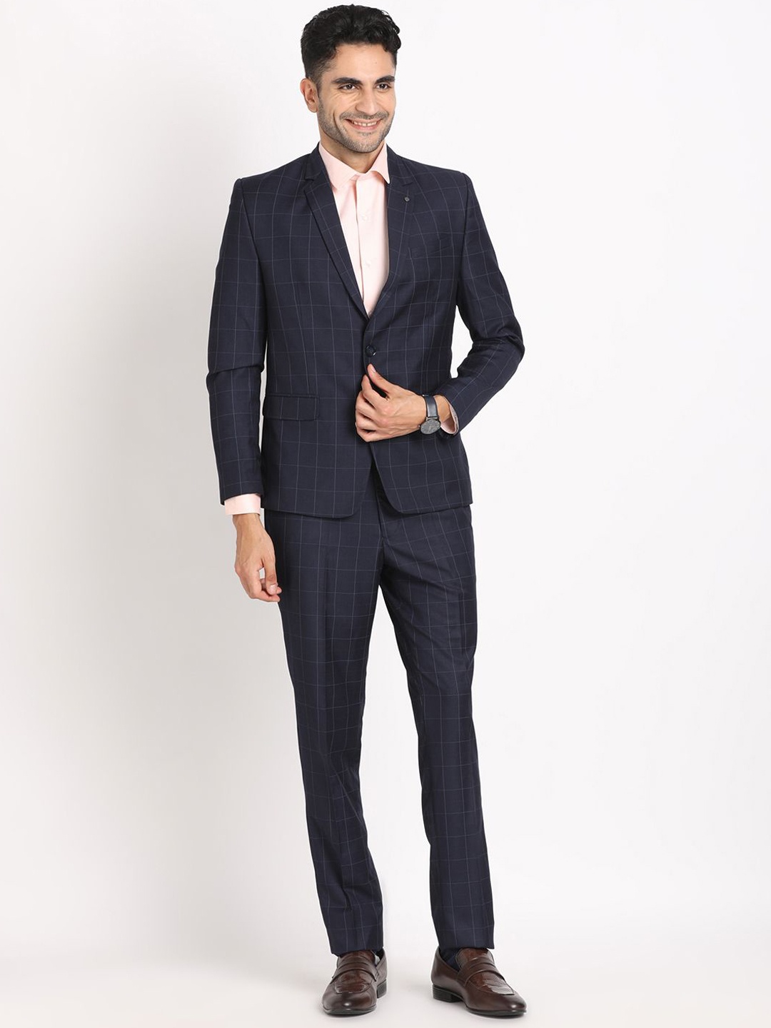 

Turtle Checked Slim Fit Single-Breasted 2 Piece Suits, Blue