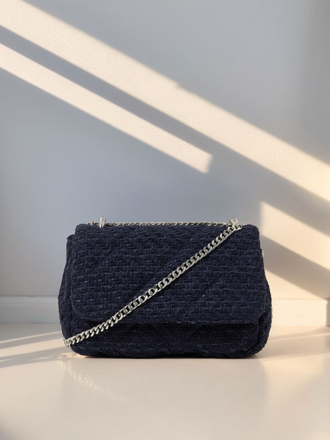 

Accessorize PU Structured Shoulder Bag, Navy blue