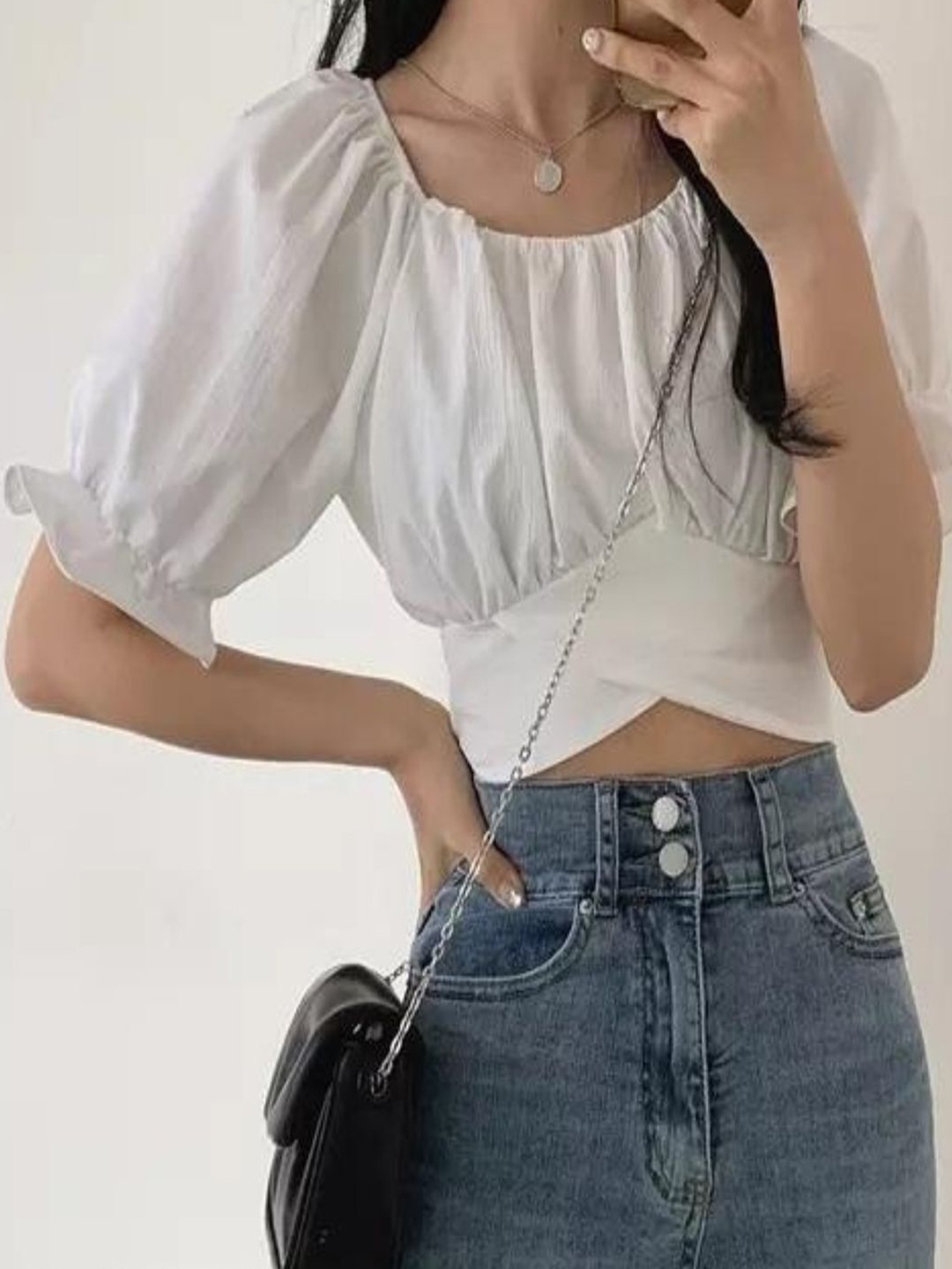 

NiloBerry Puff Sleeve Crop Top, White