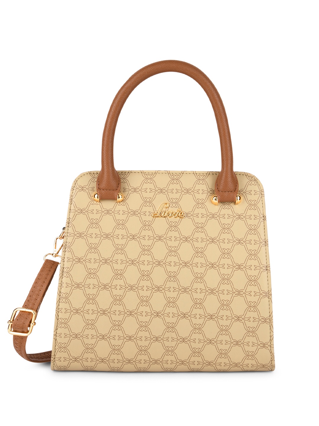 

Lavie Printed Structured Satchel with Quilted, Beige