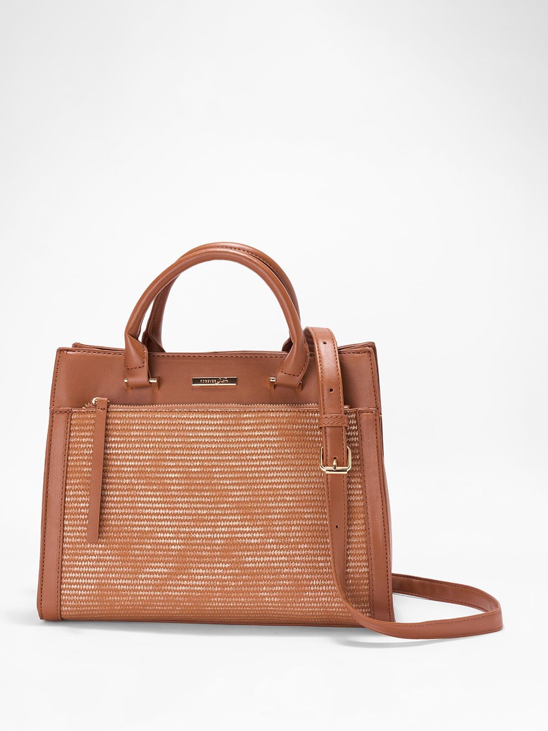 

Forever Glam by Pantaloons Textured PU Structured Shoulder Bag, Tan