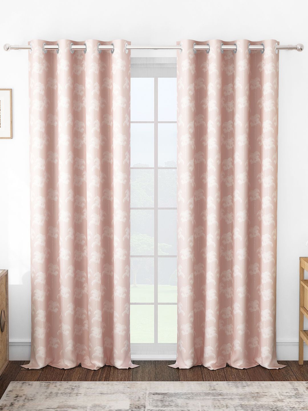 

Story@home Pink & White Set of 2 Floral Room Darkening Long Door Curtain