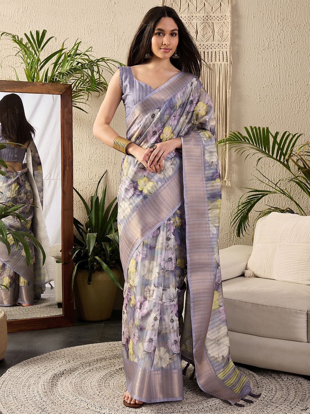 

Saree mall Floral Zari Sungudi Sarees, Lavender