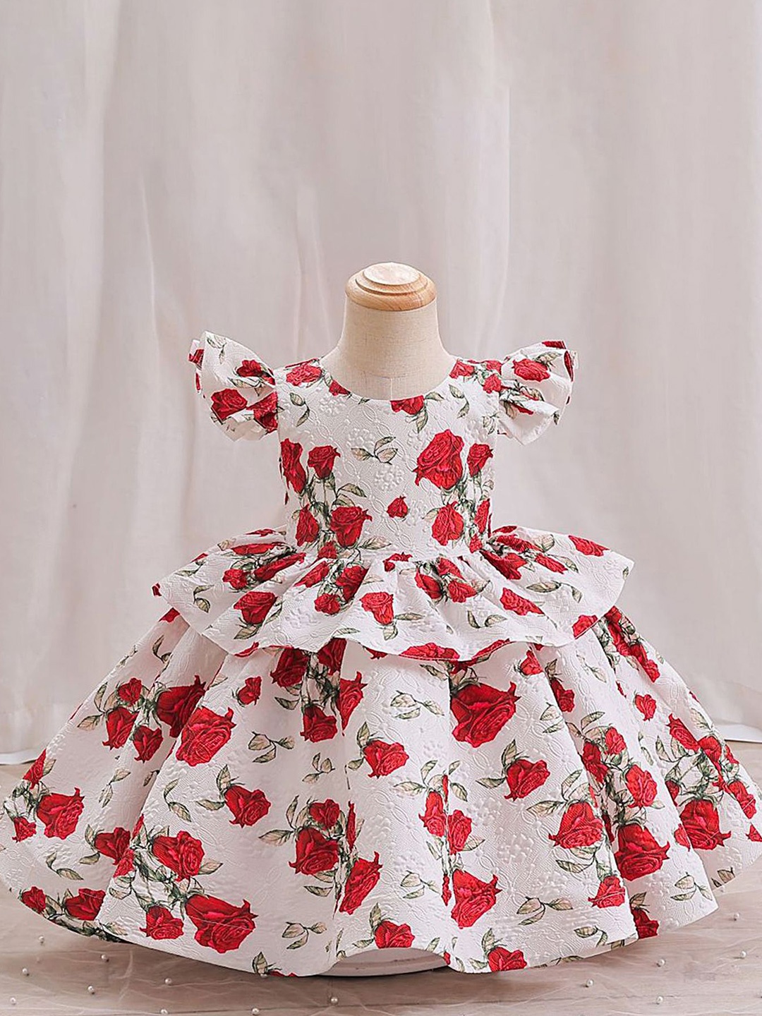 

LULU & SKY Floral Print Cold-Shoulder Fit & Flare Dress, Red