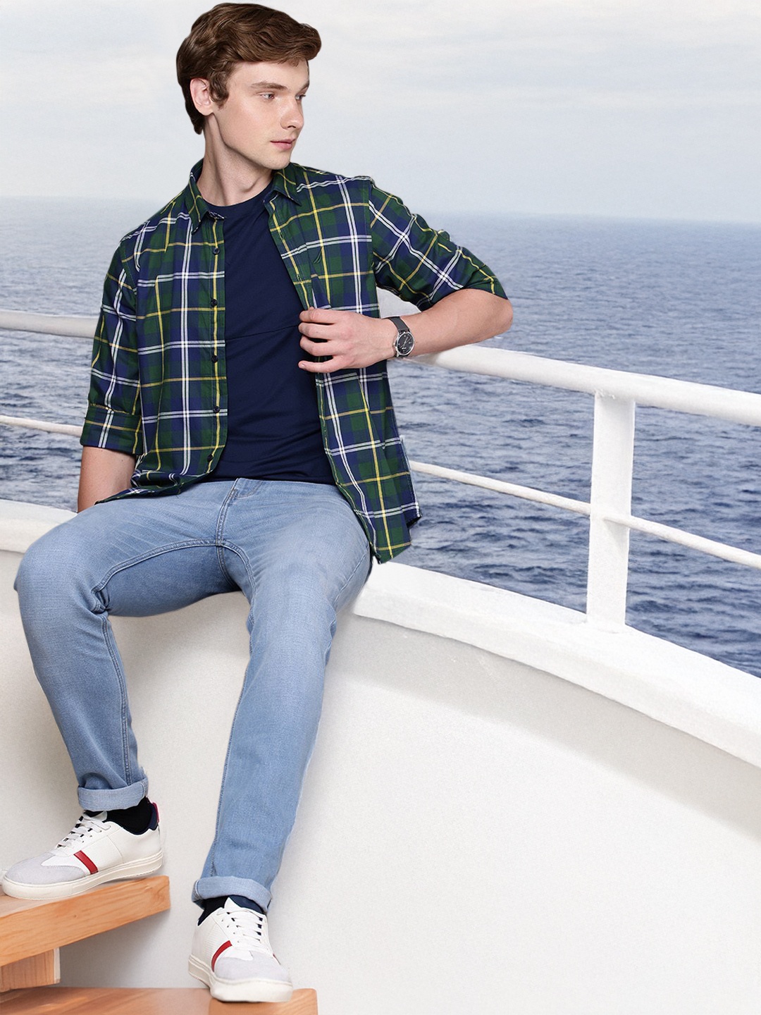 

Nautica Pure Cotton Slim Fit Tartan Checked Casual Shirt, Green
