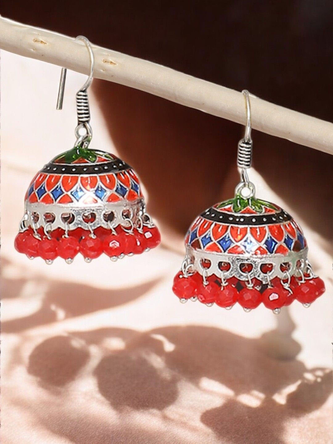 

OOMPH Dome Shaped Jhumkas Earrings, Red