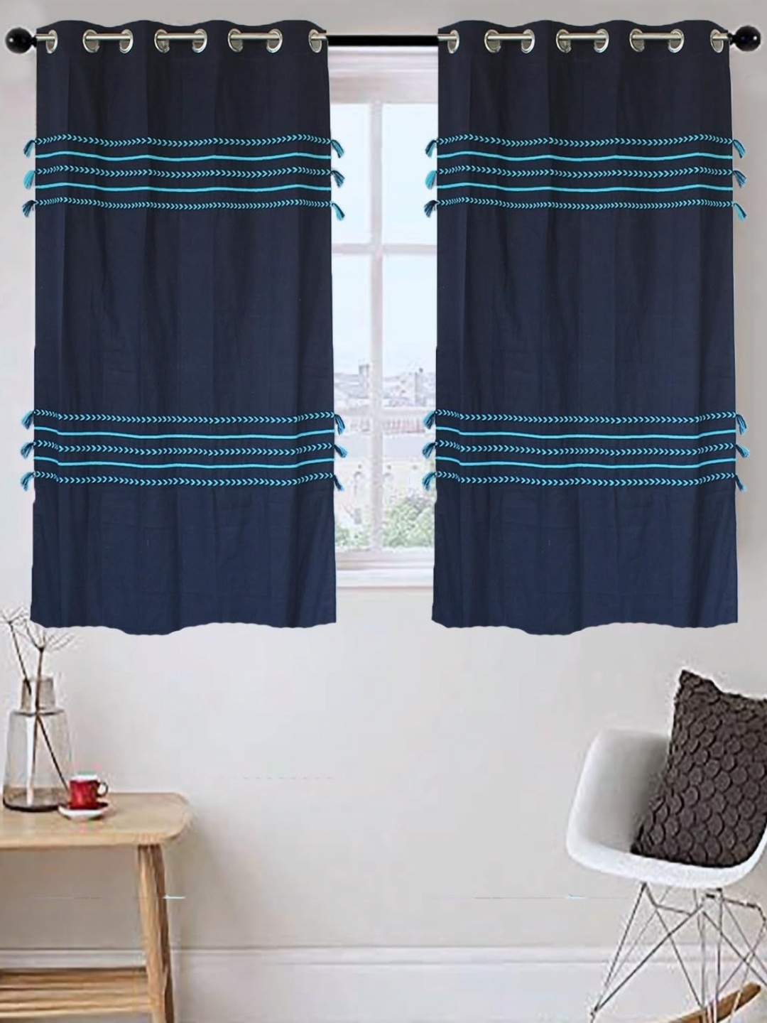 

Dekor World Multicoloured Set of 2 Embellished Window Curtain, Multi