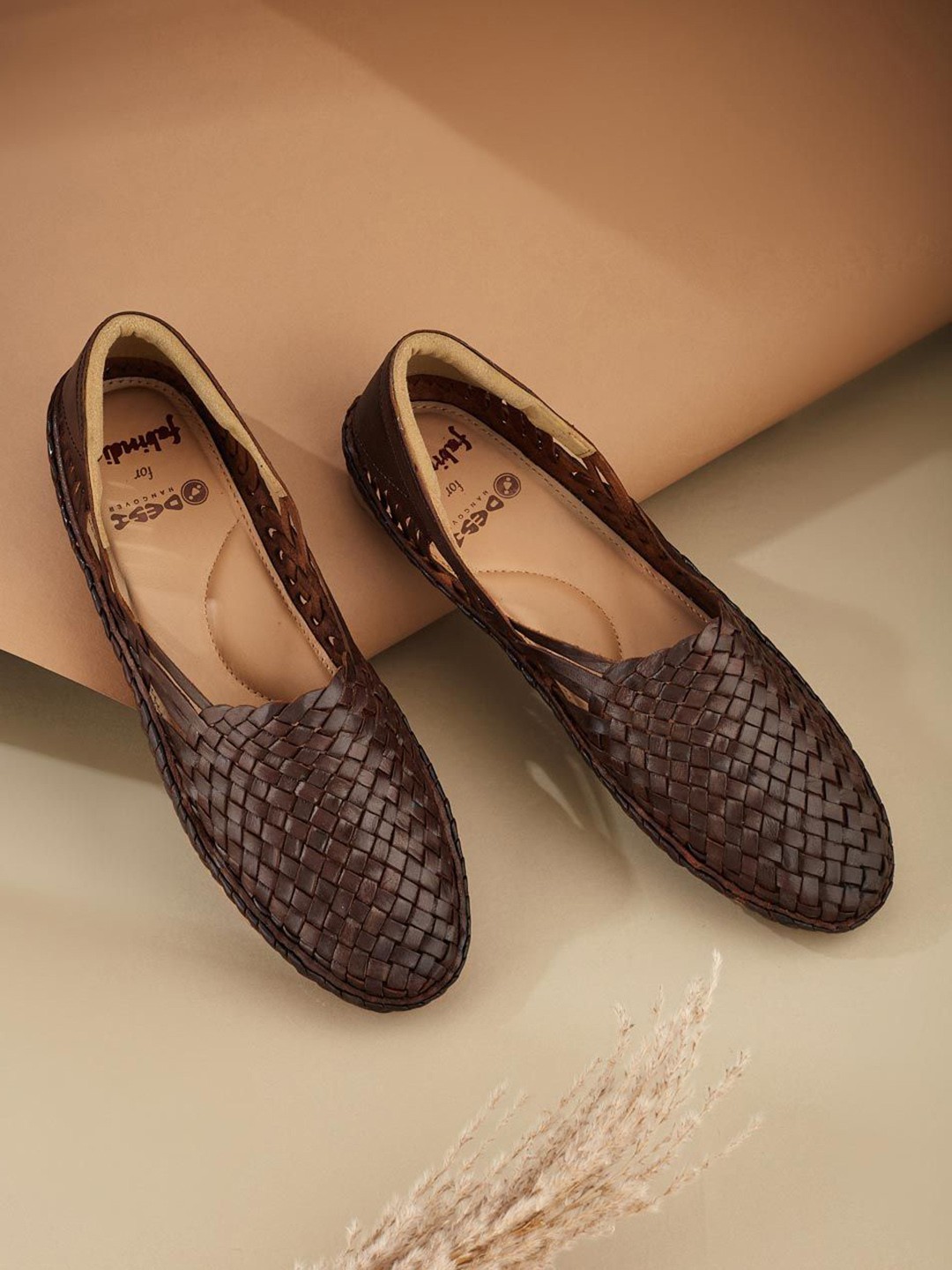 

Fabindia Men Textured Leather Loafers, Brown
