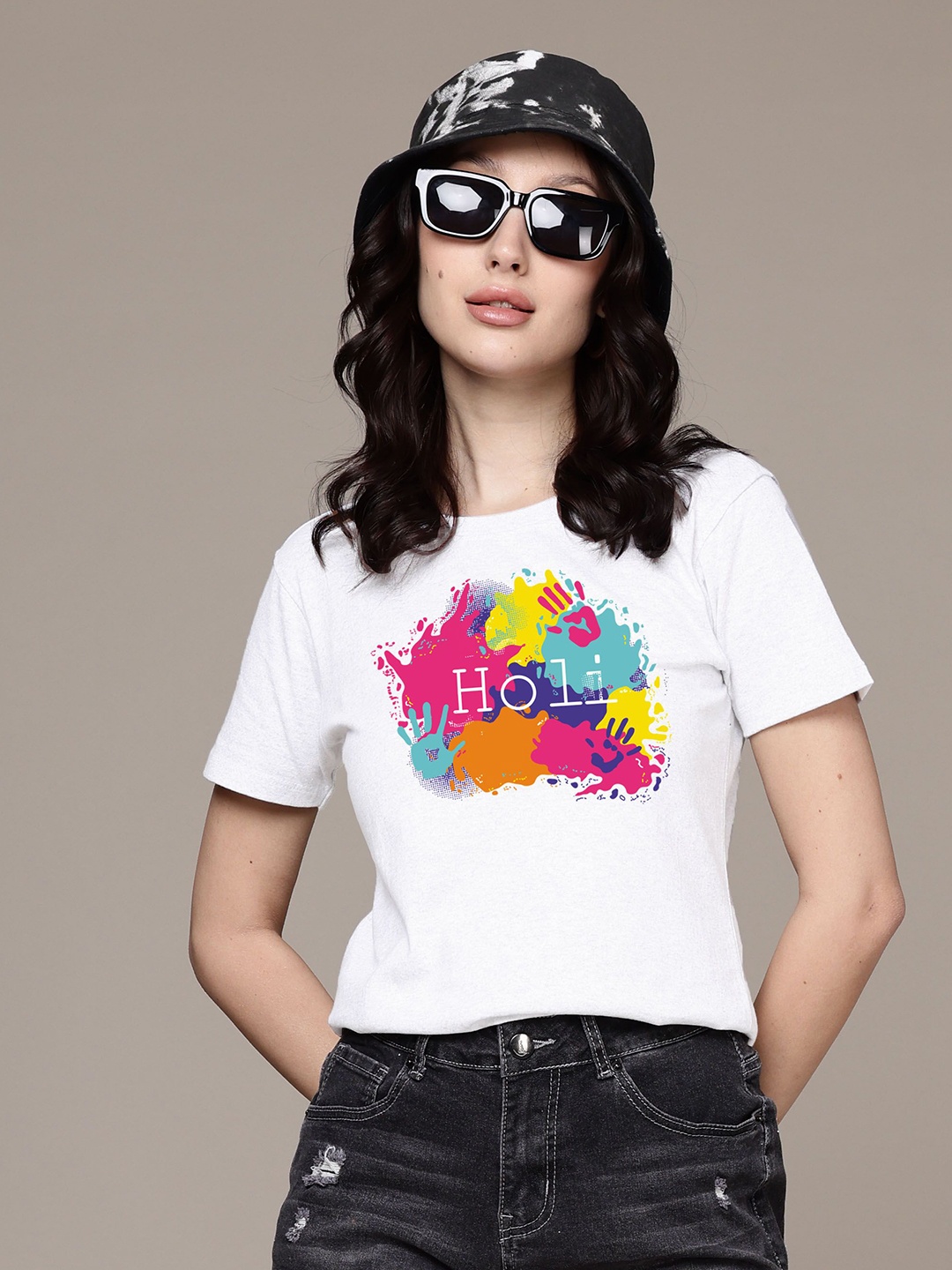 

Moda Rapido Women Printed Extended Sleeves Applique T-shirt, Silver