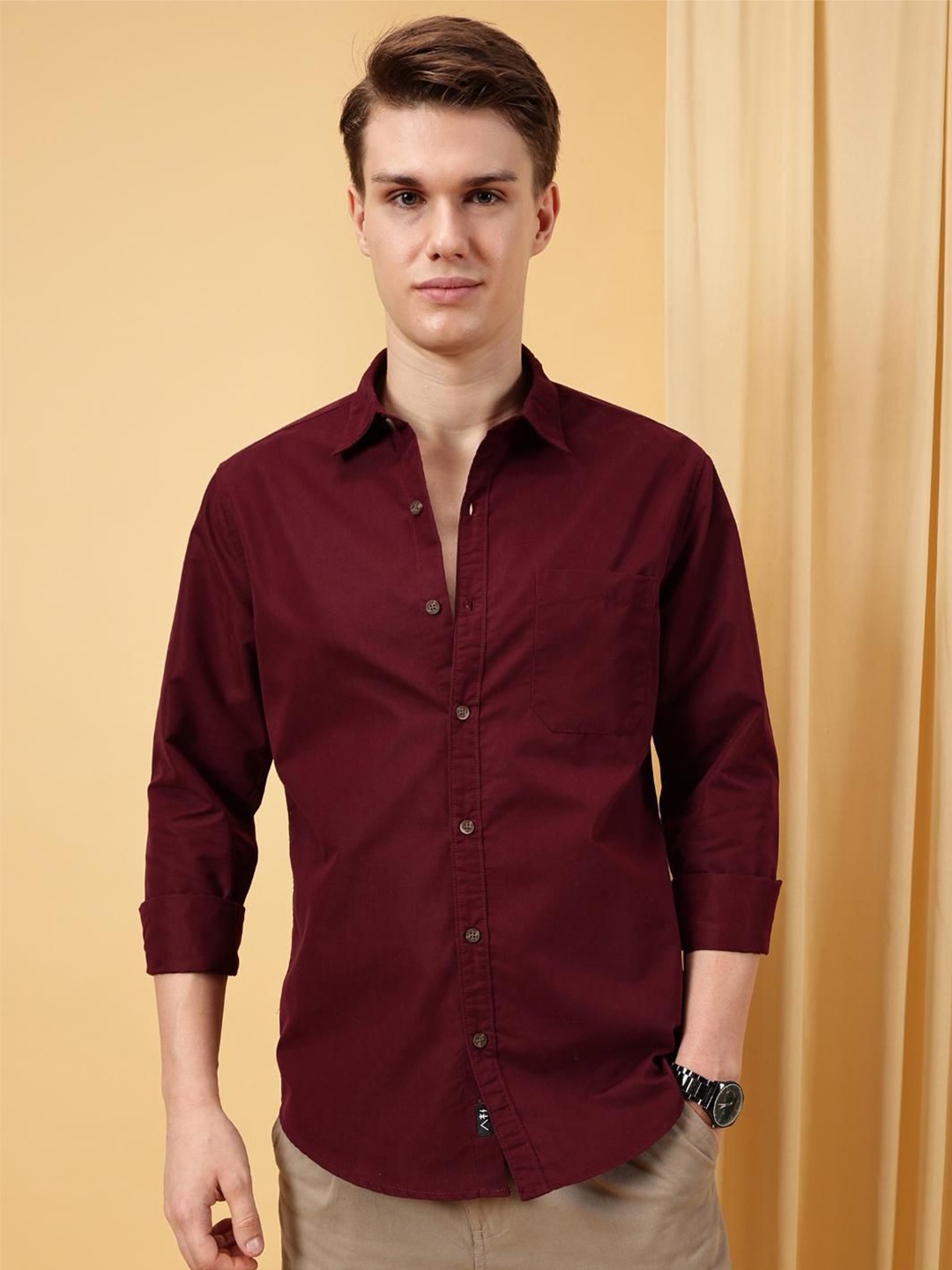 

VALEN CLUB Men Opaque Casual Shirt, Maroon