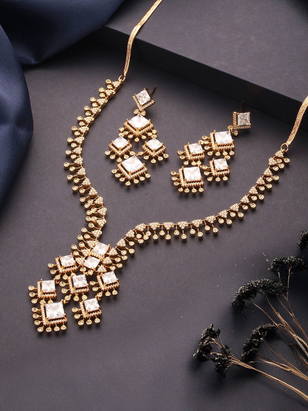 

Saraf RS Jewellery Gold Plated Cubic Zirconia Studded Jewellery Set