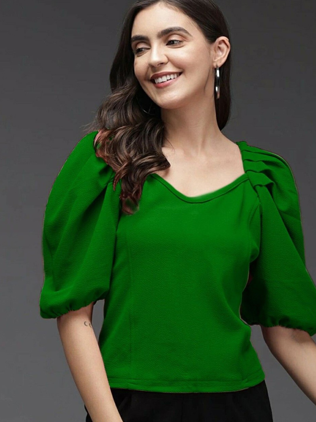 

NiloBerry Sweetheart Neck Puff Sleeve Crop Top, Green