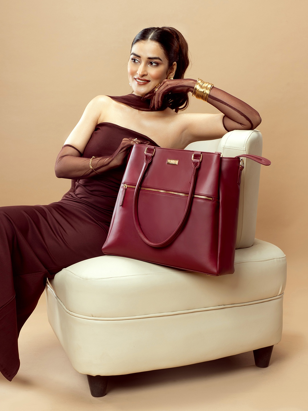 

Strokes by Namrata Mehta PU Oversized Structured Tote Bag, Maroon