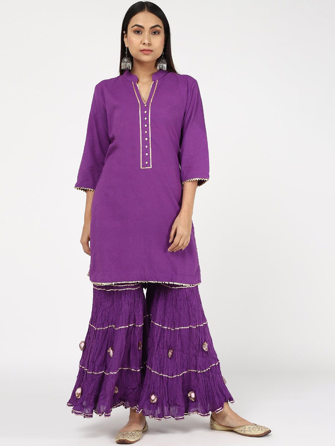 

KHUSHBOO AND PANKAJ Women Regular Gotta Patti Pure Cotton Kurta with Sharara, Purple